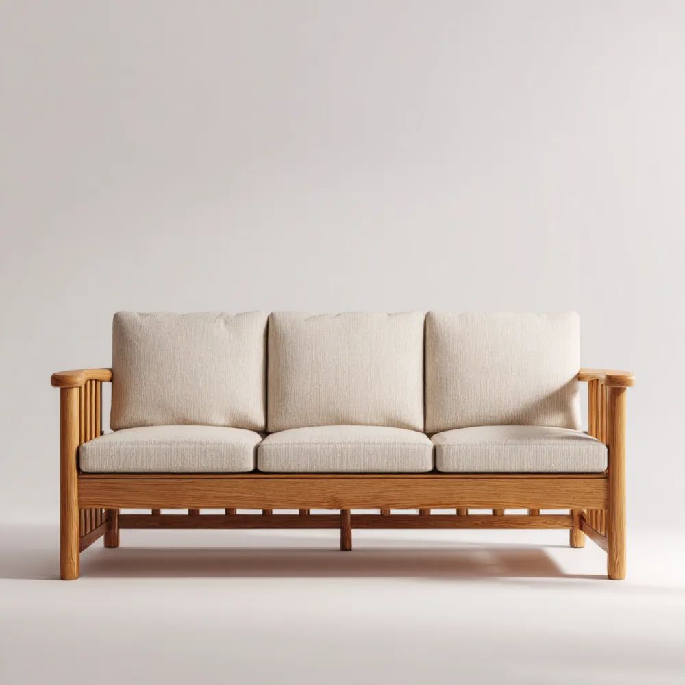 Canapé trois places 200x85x75 cm Bois naturel Tissu Beige – Design moderne