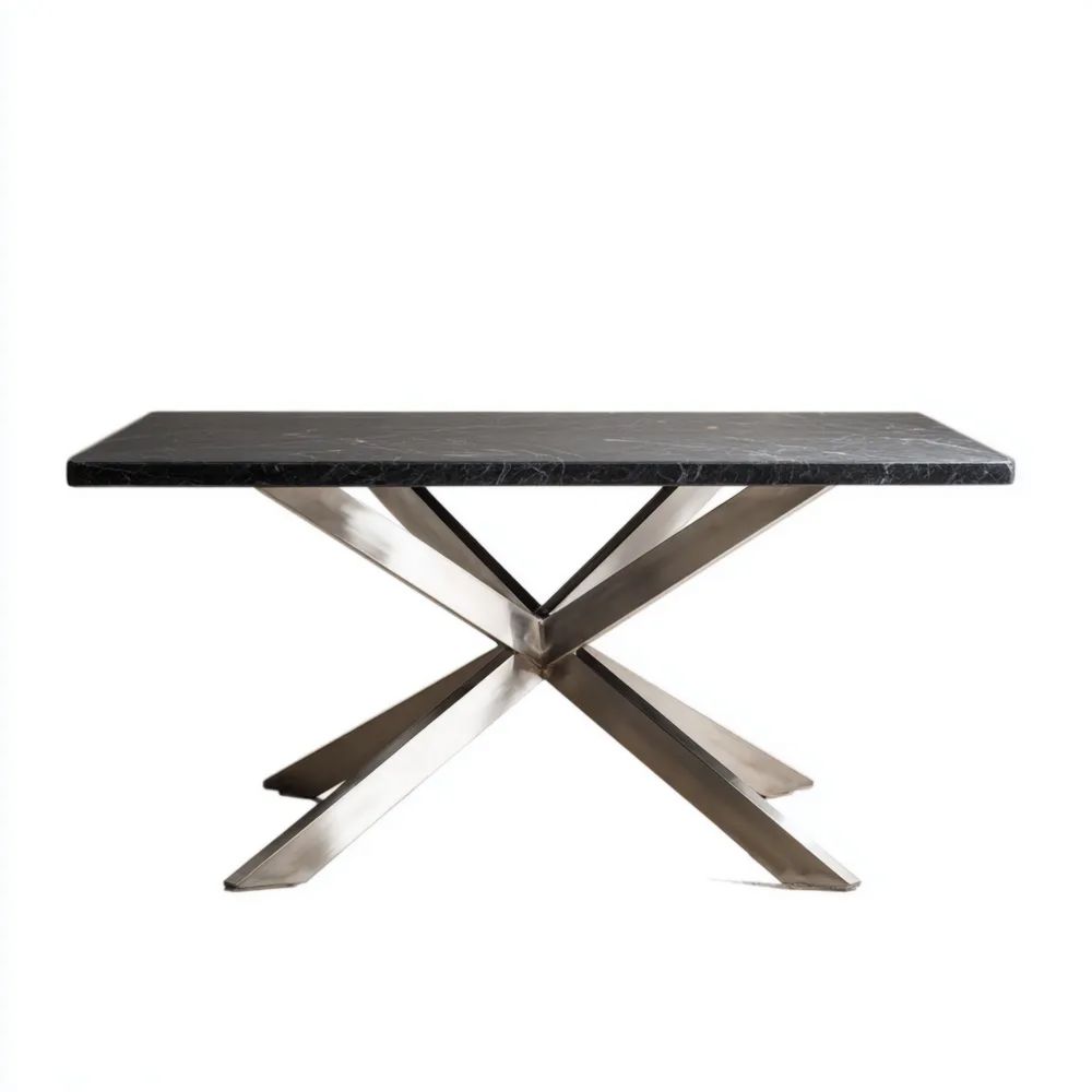 Table à manger en marbre Noir 180x90x75 cm – Base en acier inoxydable – Design contemporain