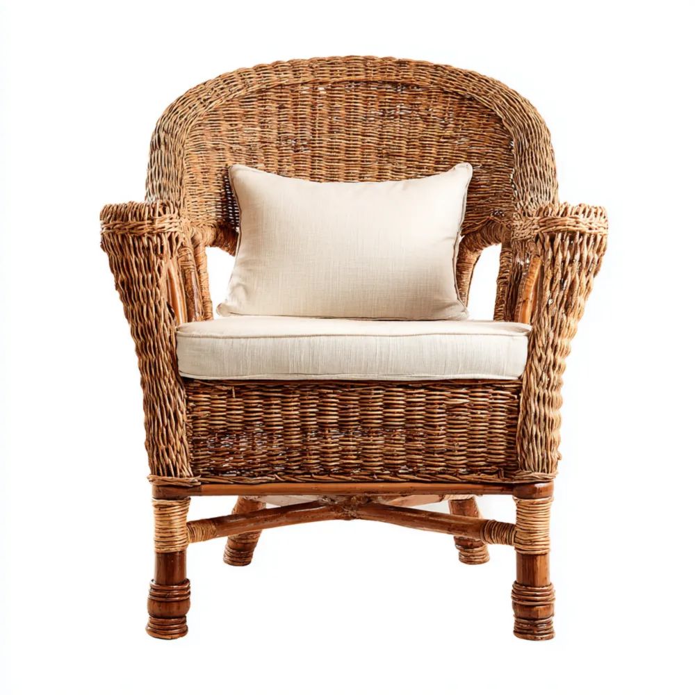 Fauteuil de jardin en rotin 75x85x90 cm avec coussin - Naturel/Beige - Style classique