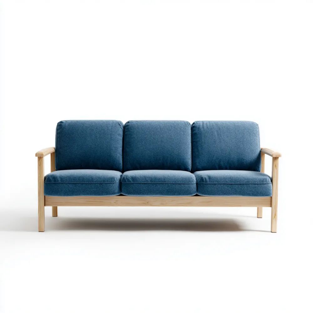 Canapé trois places 200x90x85 cm en tissu Bleu - Design moderne - Structure en bois
