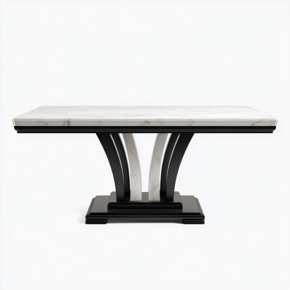 Table à manger en marbre 180x90x75 cm – Blanc/Noir – Design moderne