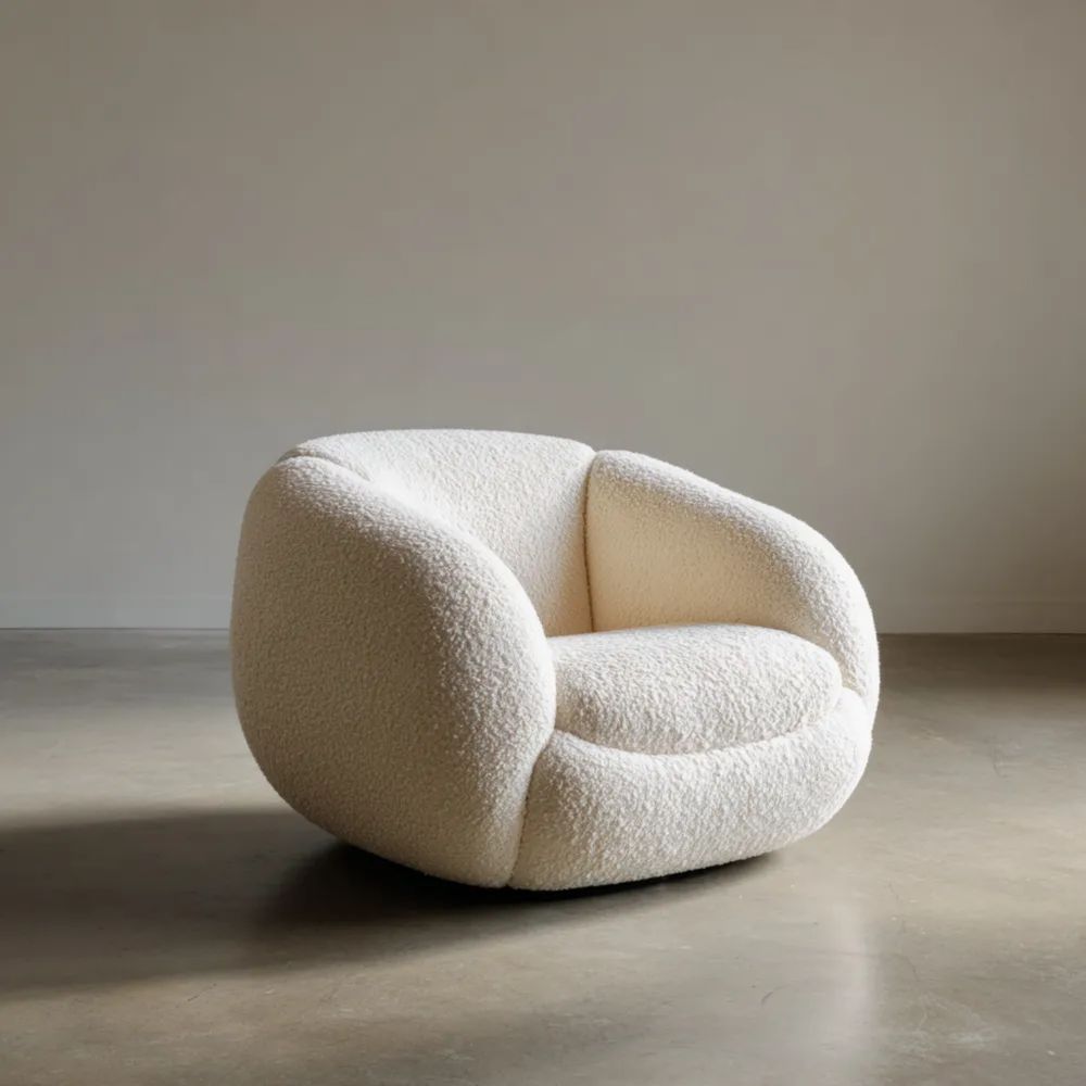 Fauteuil Tissu Bouclé 90x80x75 cm – Crème – Design Contemporain