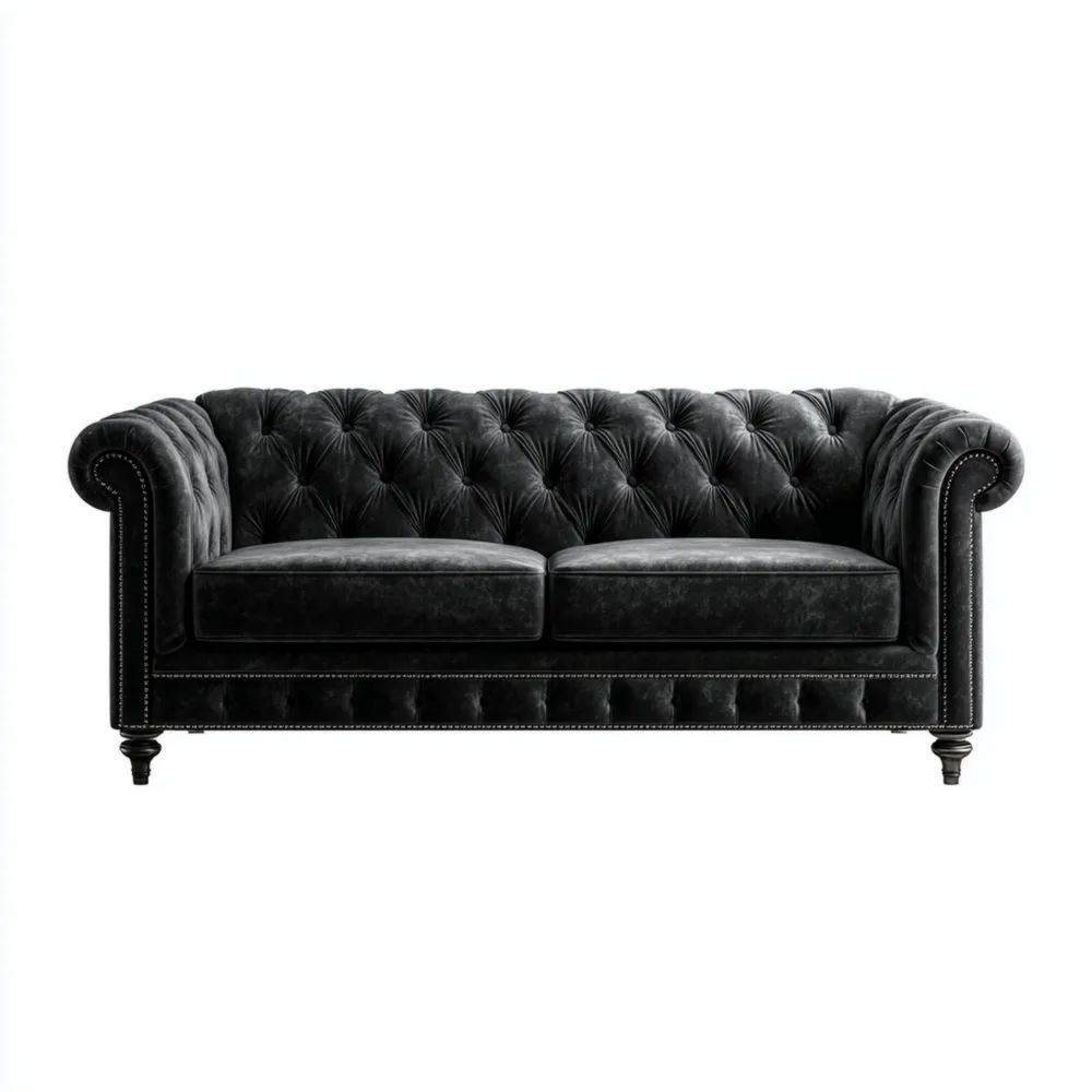 Canapé deux places Velours 150x90x80 cm - Noir - Design Classique