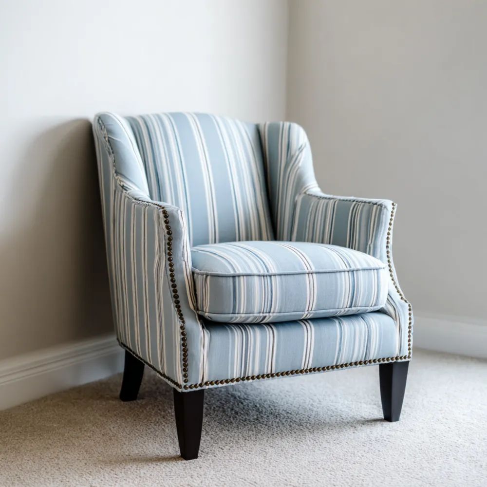 Fauteuil à Rayures Tissu 80x85x90 cm – Bleu/Blanc – Design Classique