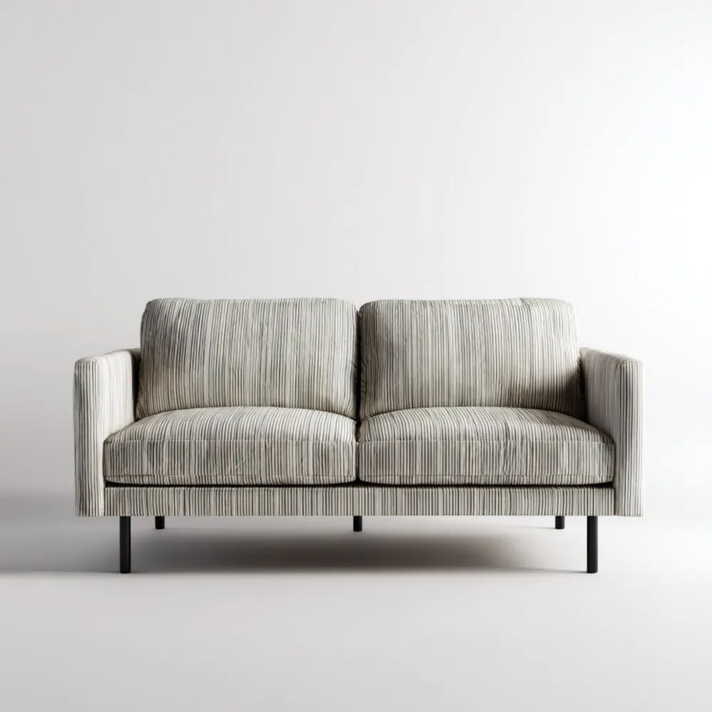 Canapé deux places 150x85x75 cm - Tissu rayé - Beige - Design moderne