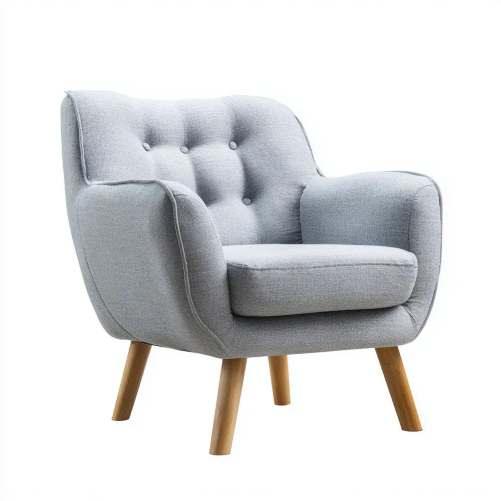 Fauteuil Tissu 75x80x85 cm – Gris Clair – Design Scandinave