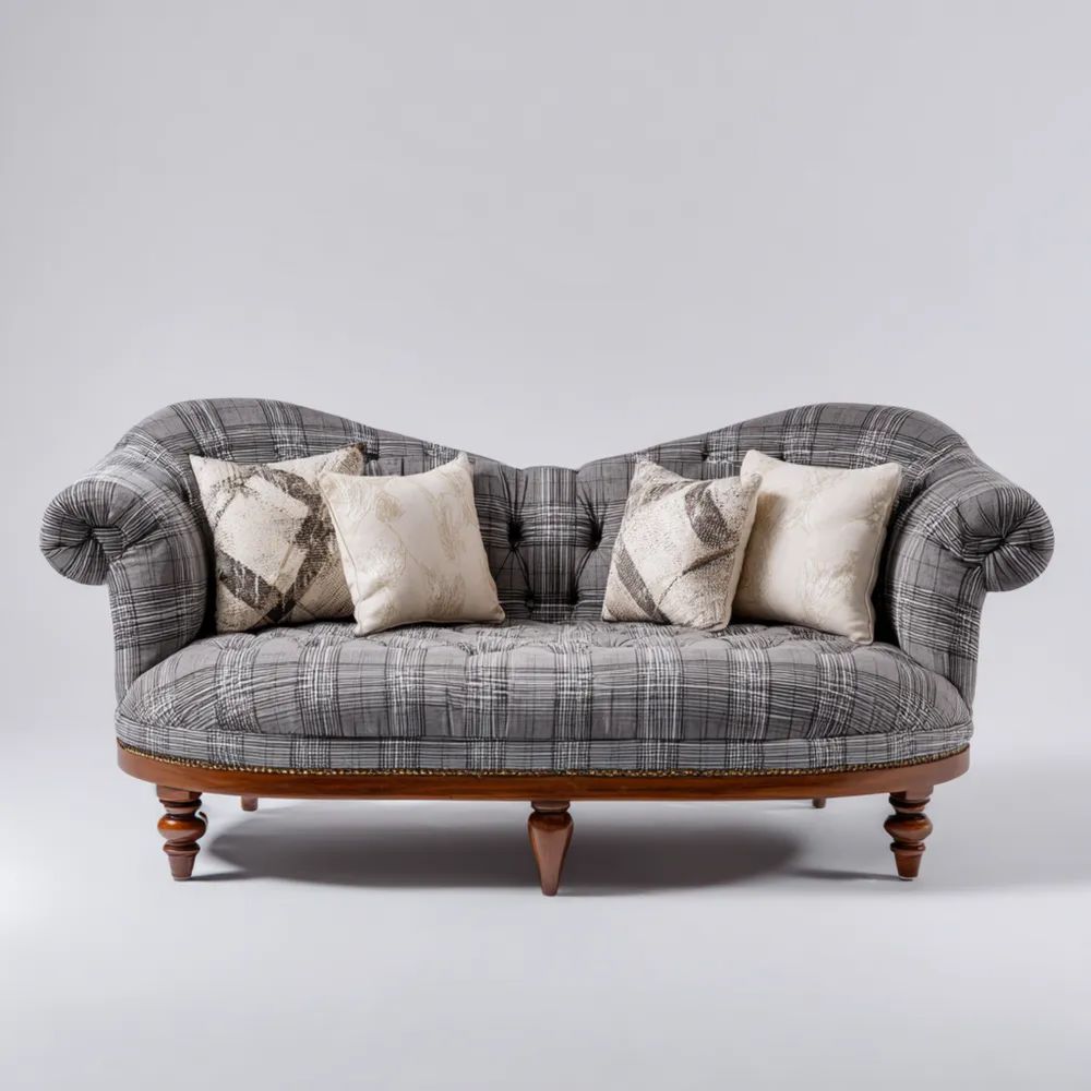 Canapé deux places Tissu à carreaux 180x90x85 cm – Gris – Design classique