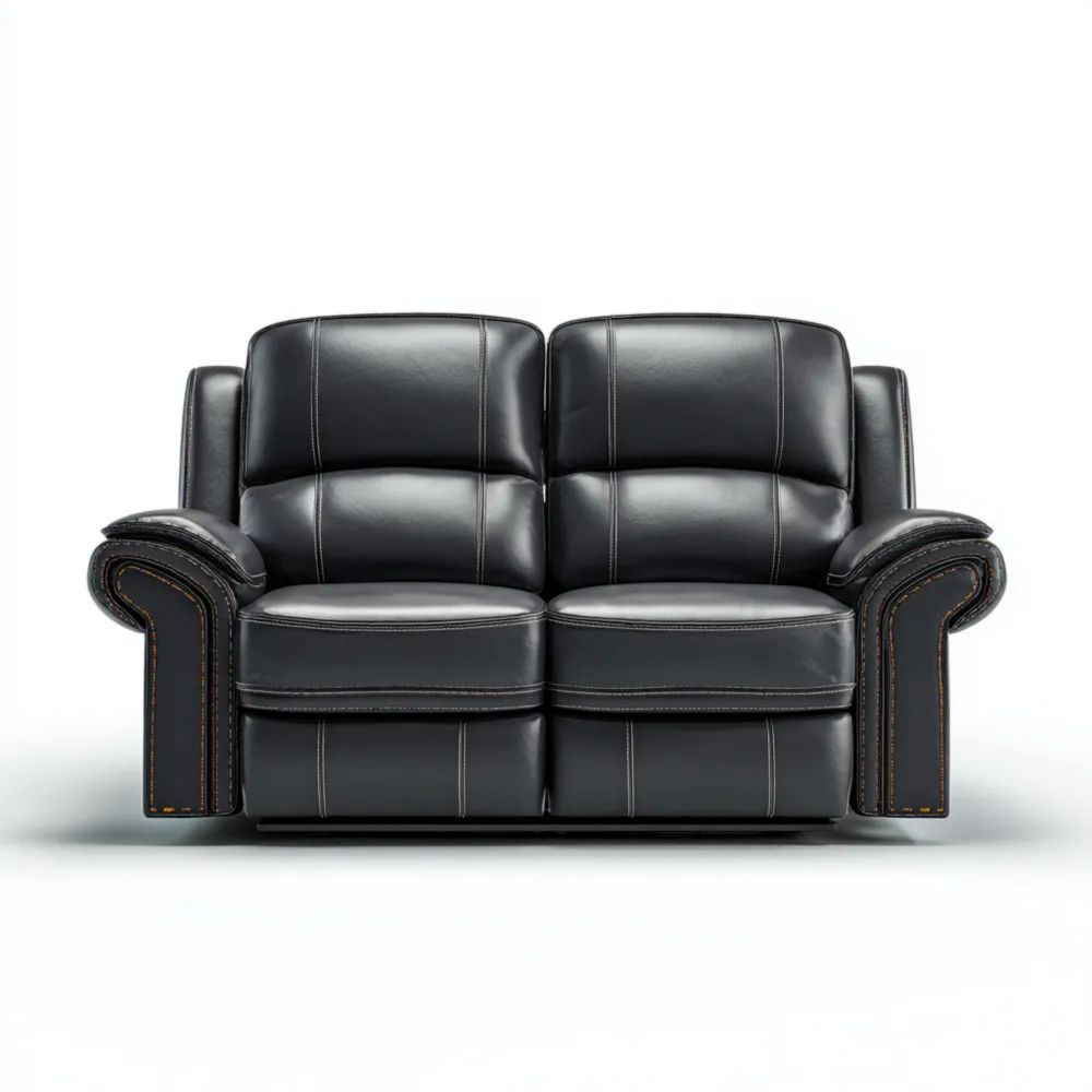 Canapé 2 Places en Cuir Noir - Dimensions 160x85x90 cm