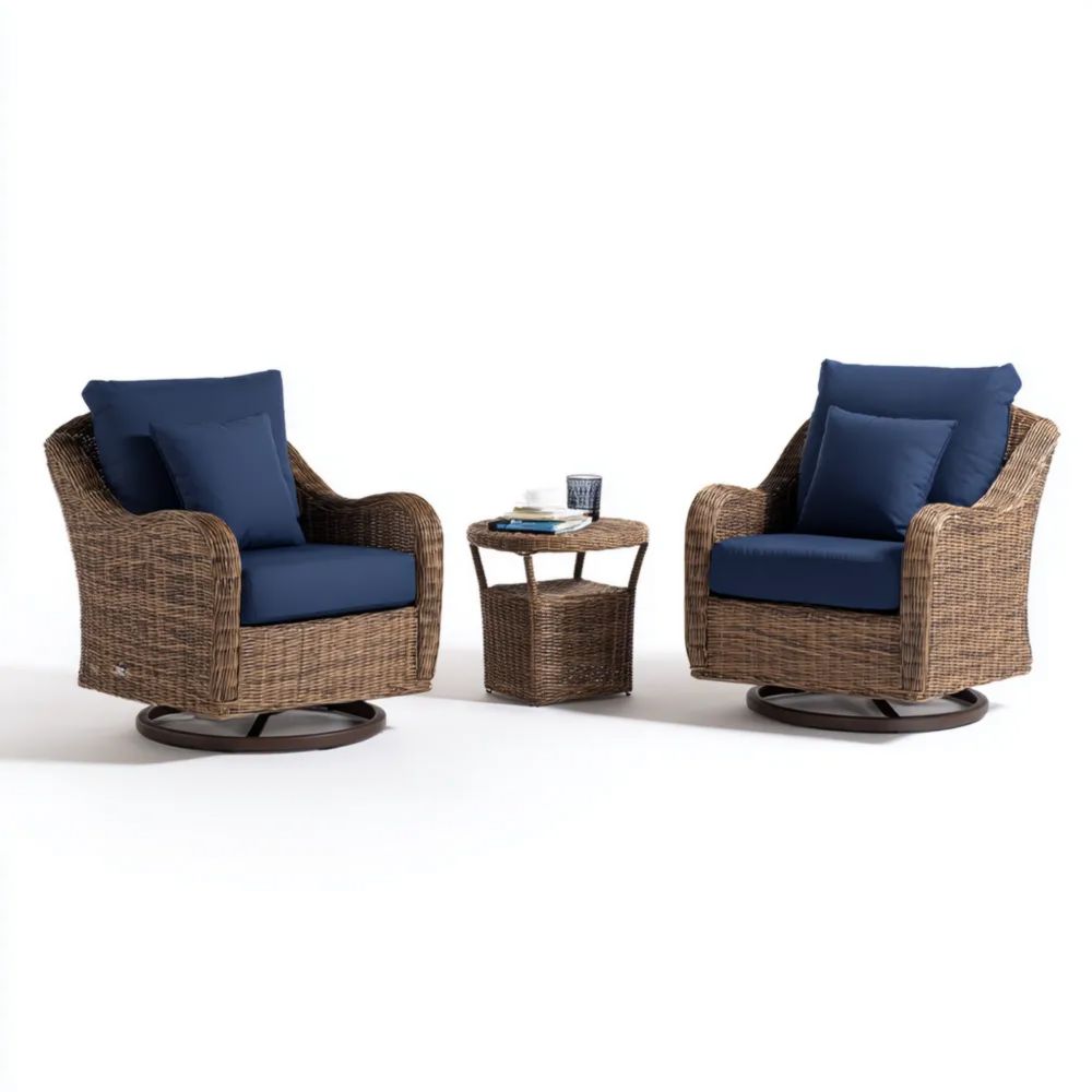 Ensemble de détente jardin rotin 75x80x90 cm - Coussins Bleu Marine