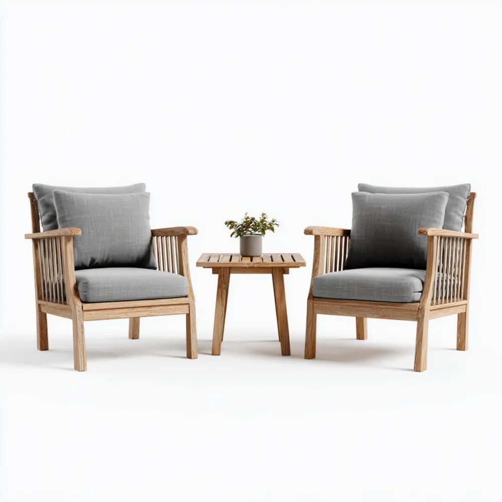 Ensemble de chaises de jardin Bois avec coussins Gris 80x80x75 cm et Table 60x60x45 cm – Design contemporain