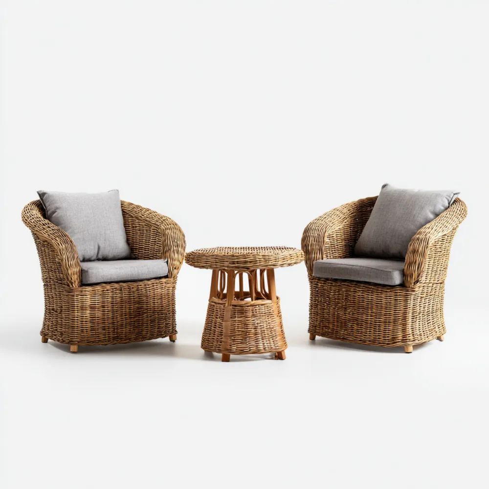 Ensemble de Jardin en Rotin 80x75x85 cm avec Coussins Gris