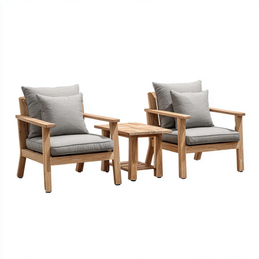 Ensemble de salon de jardin en bois d'acacia 65x75x84 cm – Coussin Gris – Design moderne
