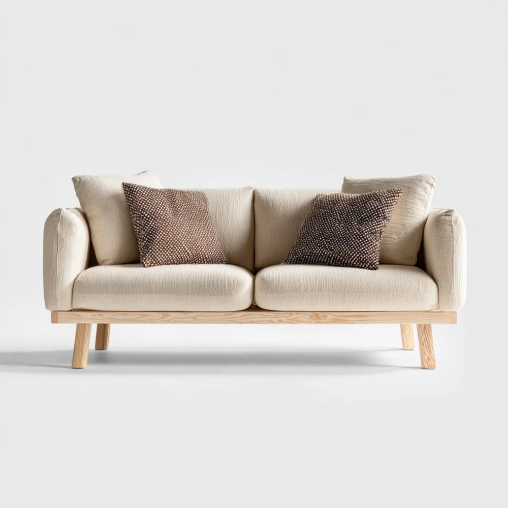 Canapé Deux Places Tissu 150x80x85 cm – Beige – Design Scandinave