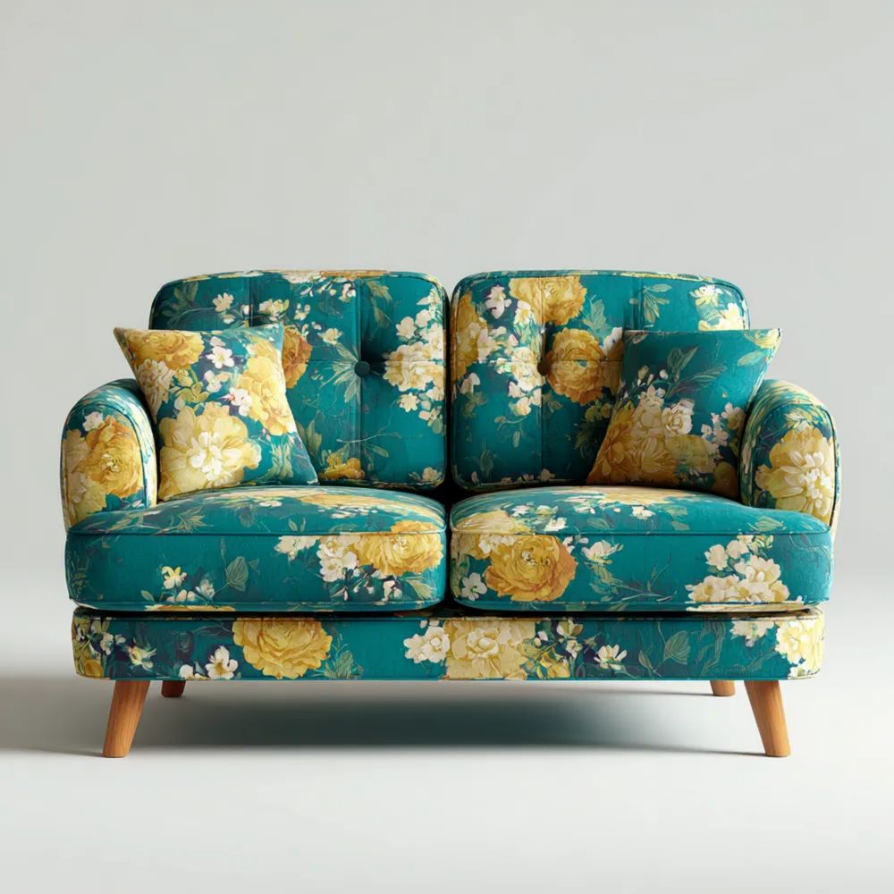 Canapé deux places Tissu floral 140x80x85 cm – Vert/Jaune