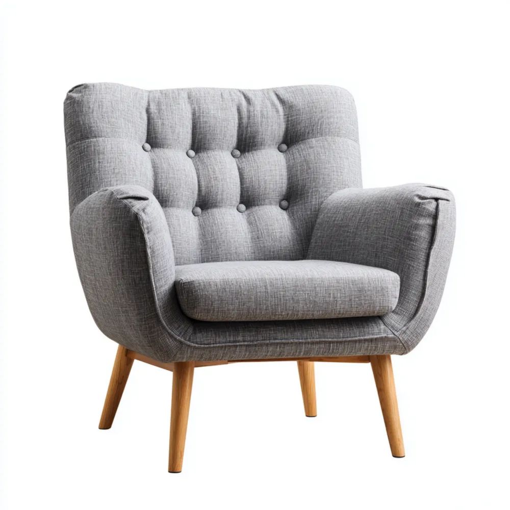 Fauteuil rembourré tissu 85x83x80 cm – Gris Clair – Design Moderne