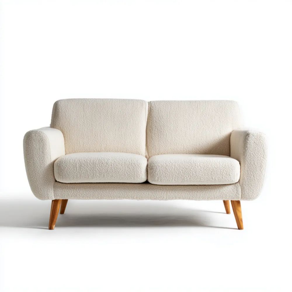 Canapé Deux Places Tissu Bouclé 130x80x85 cm – Blanc – Design Contemporain