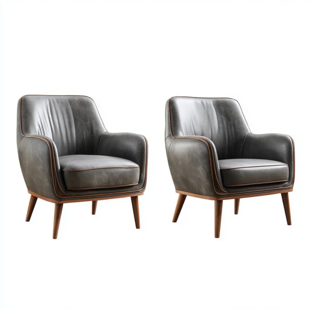 Fauteuils en cuir synthétique 75x80x85 cm - Gris Foncé - Design Moderne