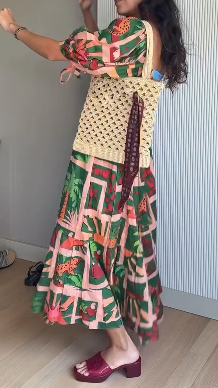 Womens Square Neck Printed Short Sleeved Bohemian Casual Maxi Dress