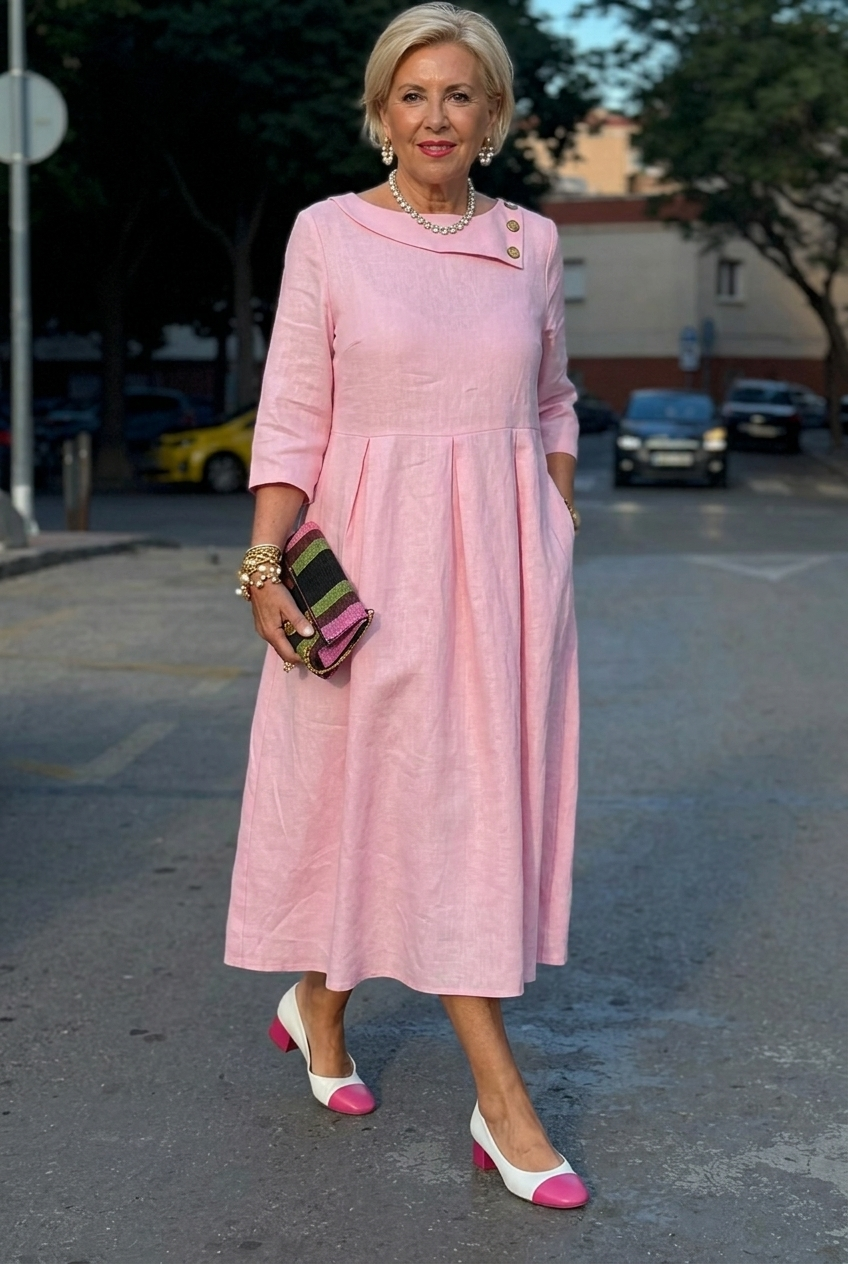 Women Collar Patchwork Elegant Casual Midi Dresses