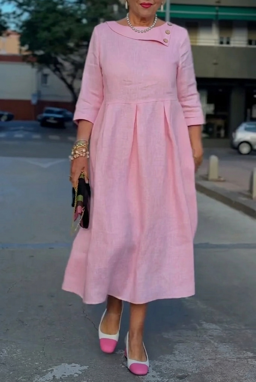 Women Collar Patchwork Elegant Casual Midi Dresses