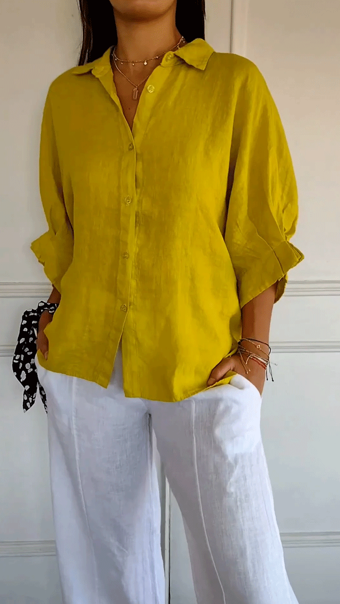 Women Cotton and Linen Tie Back Design Shirt