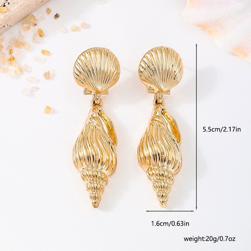 Ocean Wind Metallic Gold Seashell Shell Women's Earrings