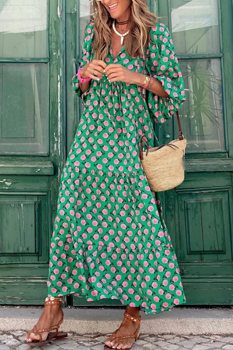 Women's V-neck Patchwork Print Resort Dress