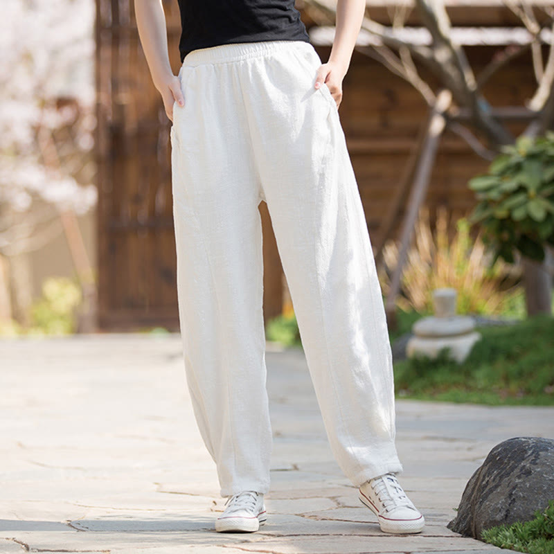 Casual Ramie Linen Cotton Yoga Pants With Pockets