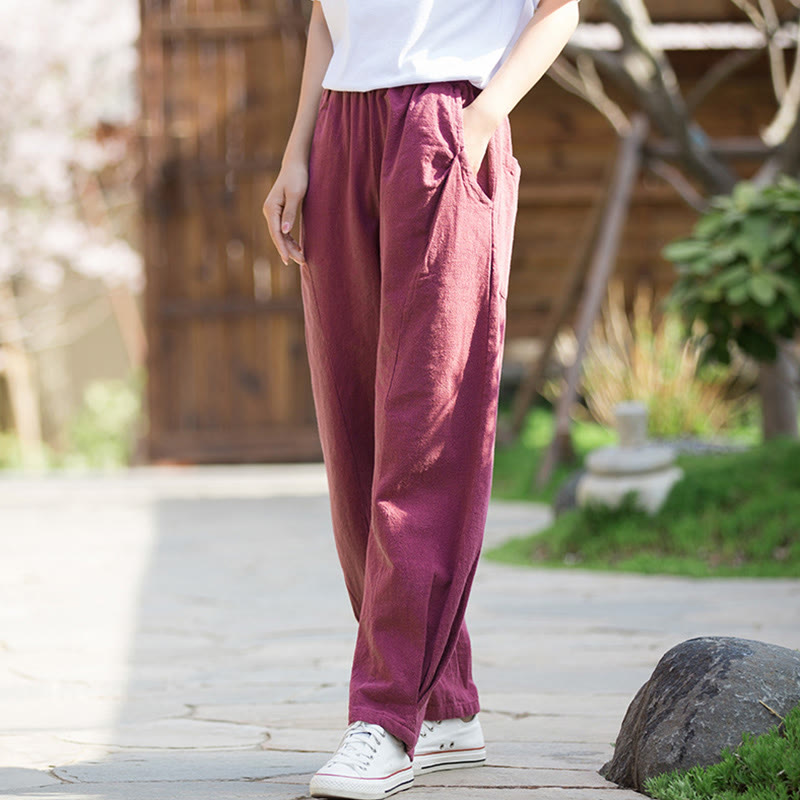 Casual Ramie Linen Cotton Yoga Pants With Pockets