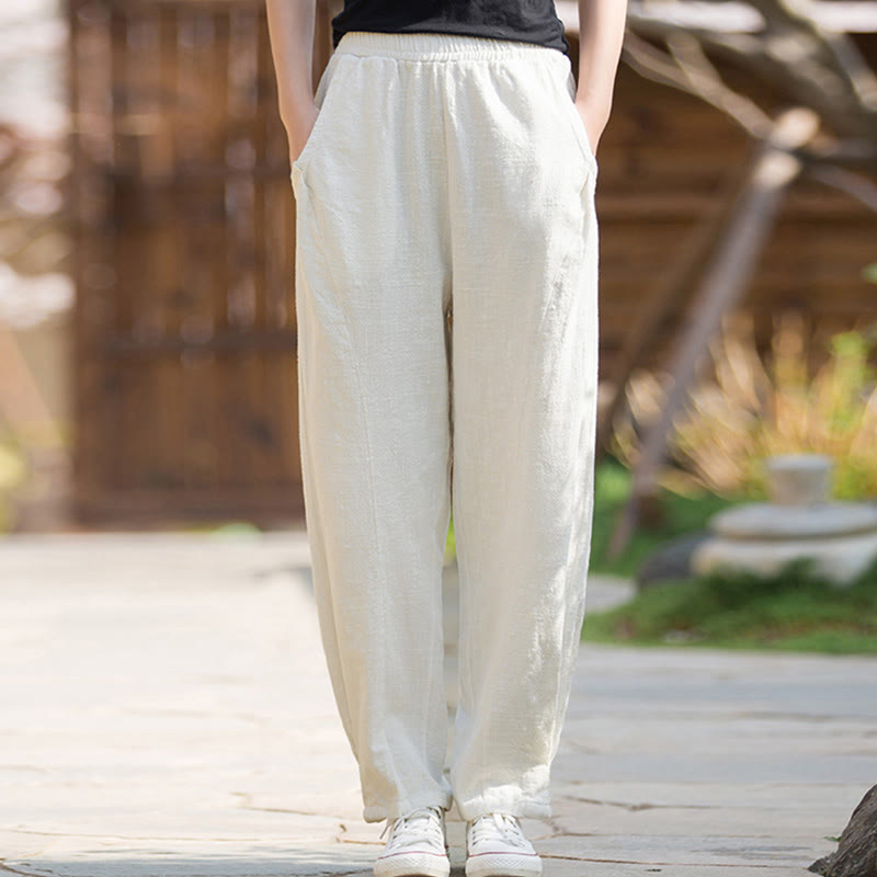 Casual Ramie Linen Cotton Yoga Pants With Pockets