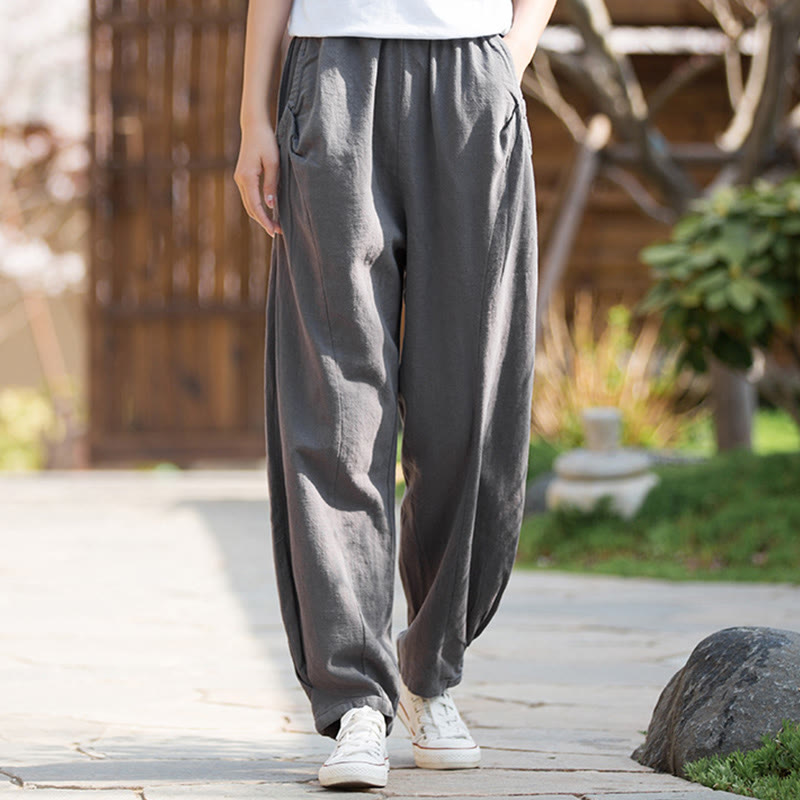 Casual Ramie Linen Cotton Yoga Pants With Pockets