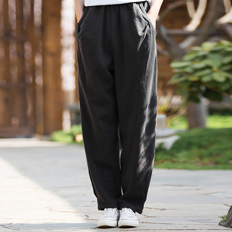 Casual Ramie Linen Cotton Yoga Pants With Pockets