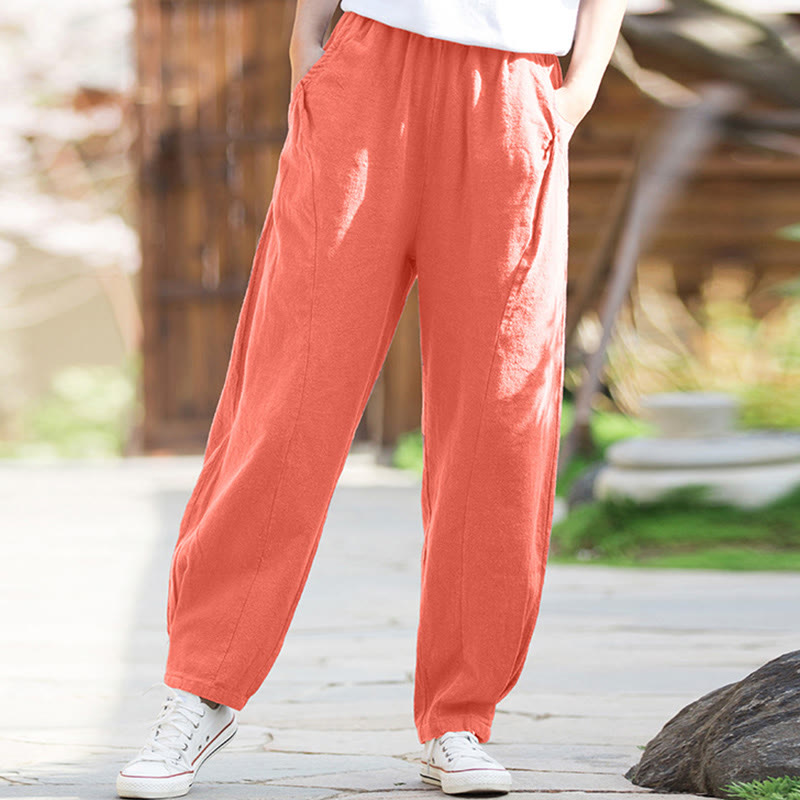 Casual Ramie Linen Cotton Yoga Pants With Pockets