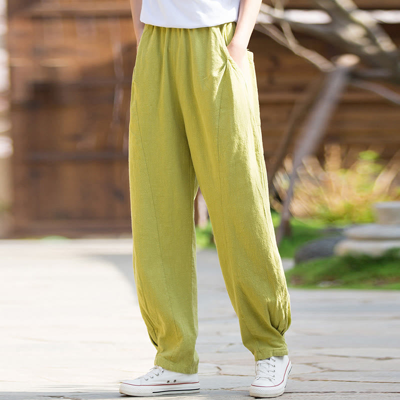 Casual Ramie Linen Cotton Yoga Pants With Pockets