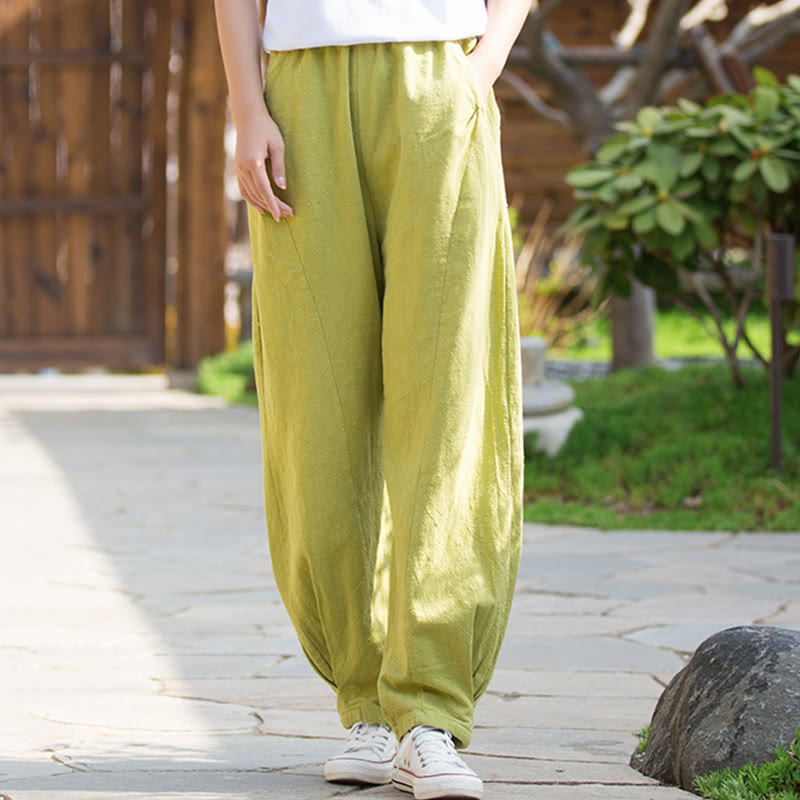 Casual Ramie Linen Cotton Yoga Pants With Pockets