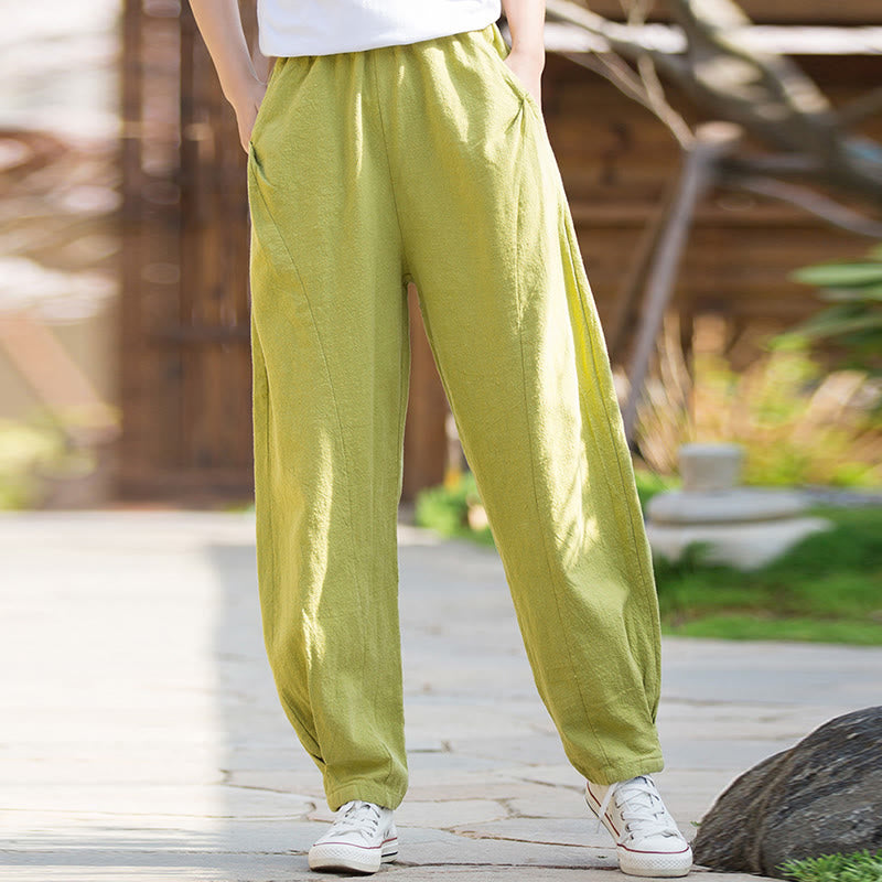 Casual Ramie Linen Cotton Yoga Pants With Pockets