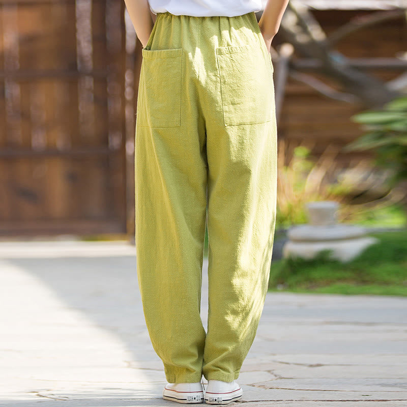 Casual Ramie Linen Cotton Yoga Pants With Pockets