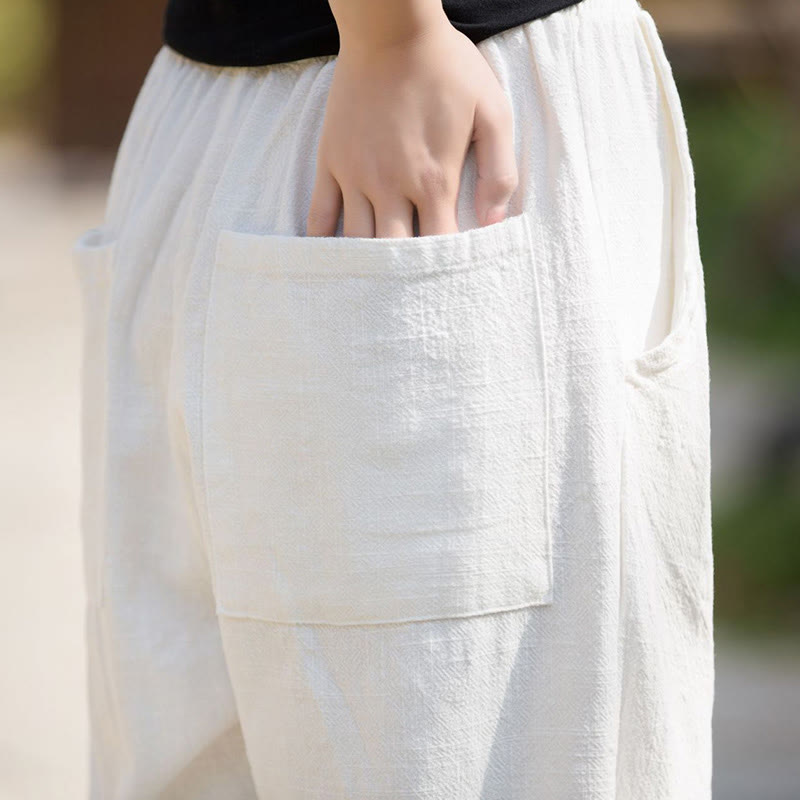 Casual Ramie Linen Cotton Yoga Pants With Pockets