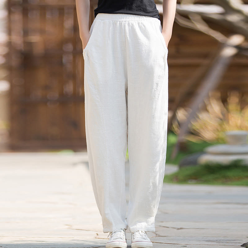 Casual Ramie Linen Cotton Yoga Pants With Pockets