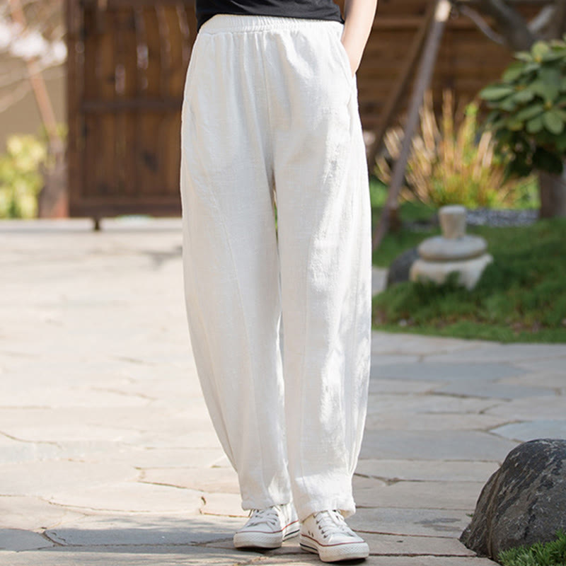 Casual Ramie Linen Cotton Yoga Pants With Pockets
