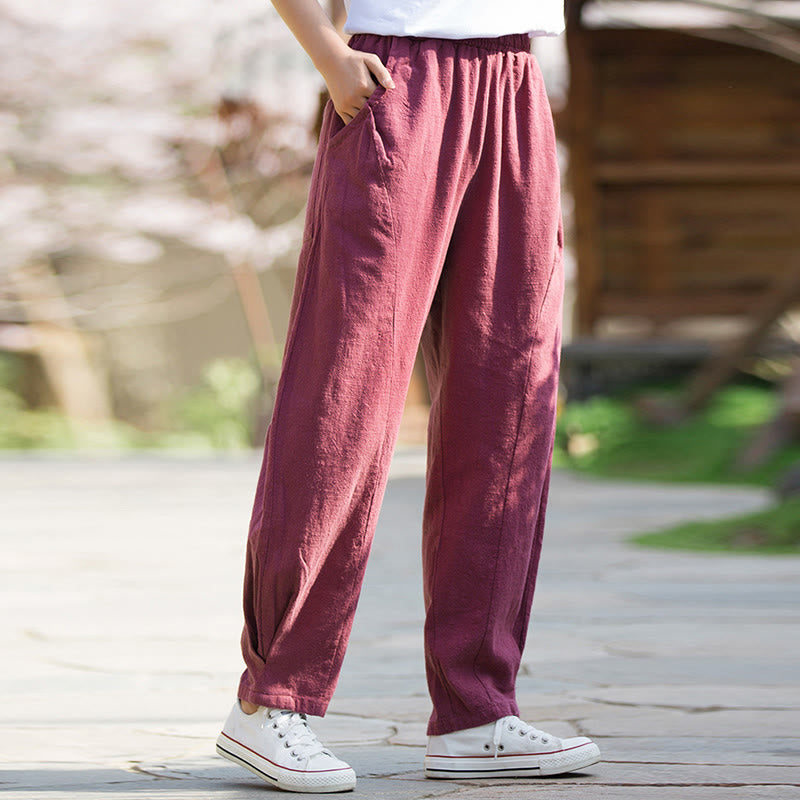 Casual Ramie Linen Cotton Yoga Pants With Pockets