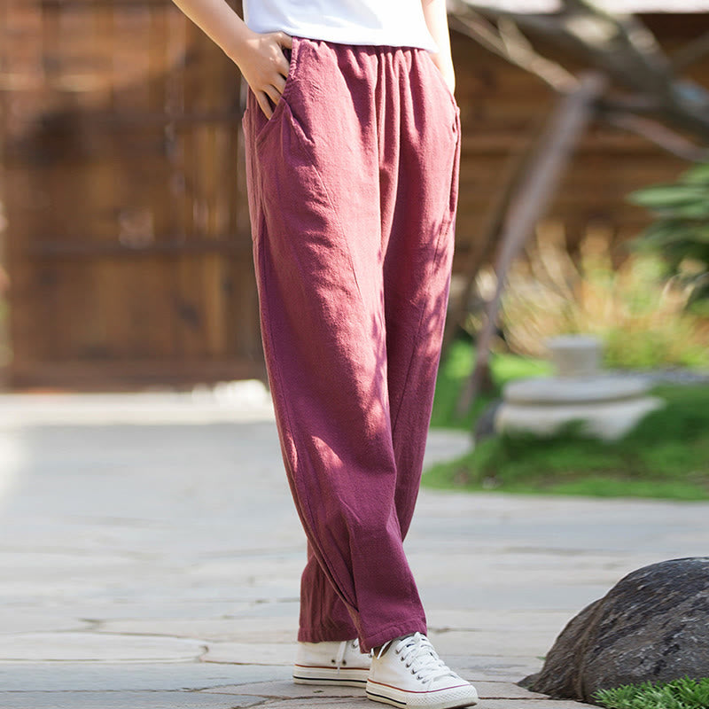 Casual Ramie Linen Cotton Yoga Pants With Pockets