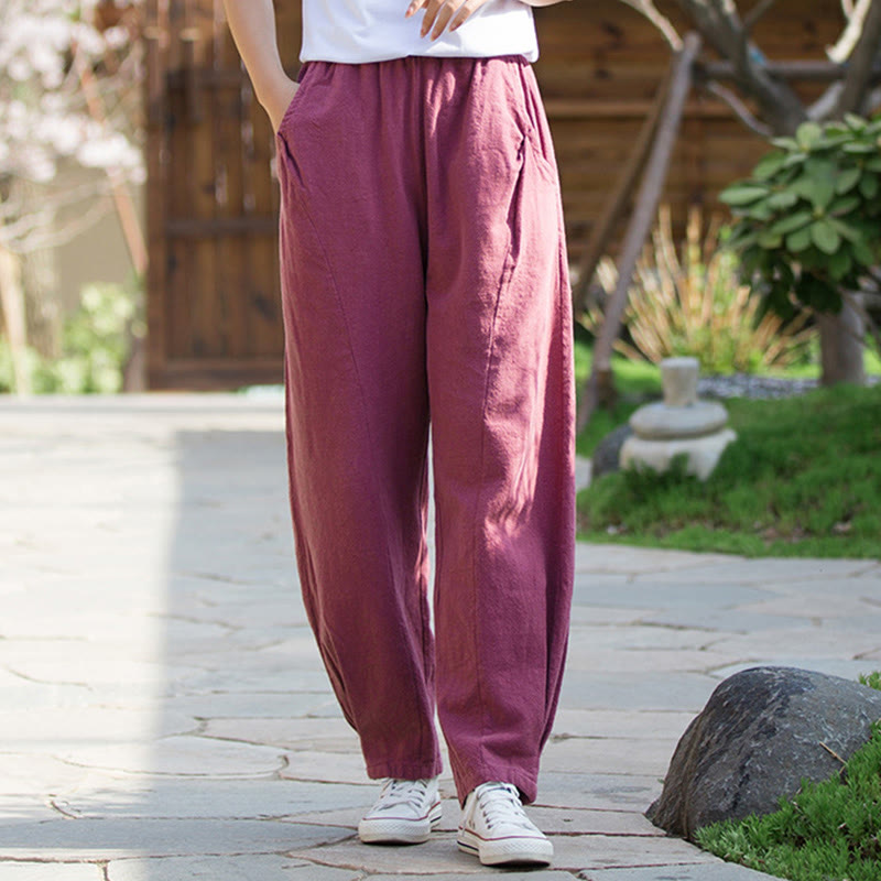 Casual Ramie Linen Cotton Yoga Pants With Pockets