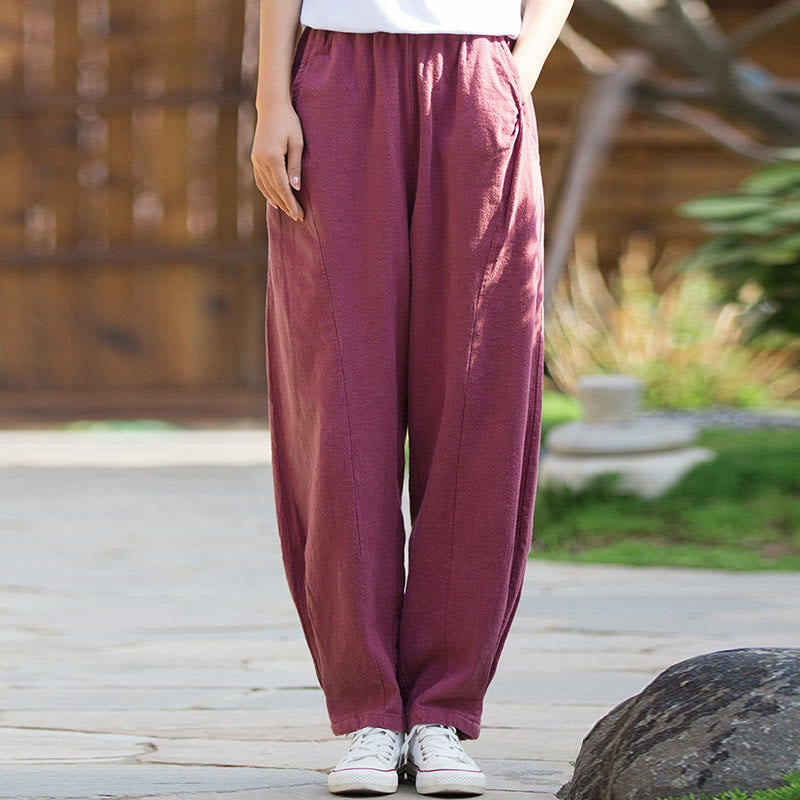 Casual Ramie Linen Cotton Yoga Pants With Pockets