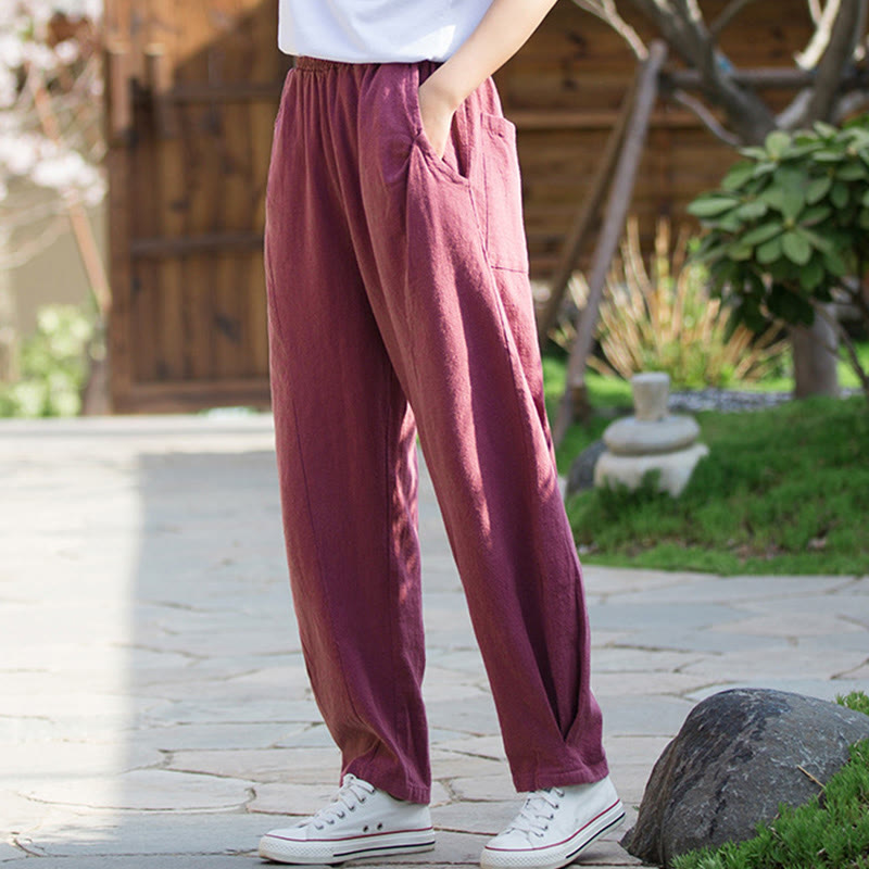 Casual Ramie Linen Cotton Yoga Pants With Pockets