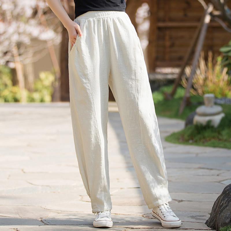 Casual Ramie Linen Cotton Yoga Pants With Pockets