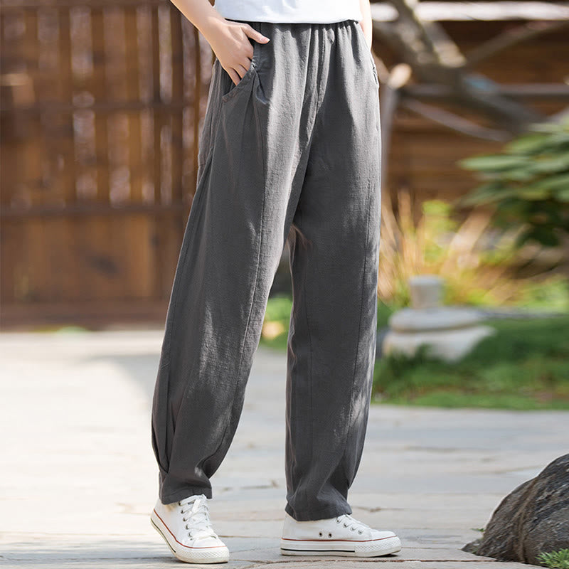 Casual Ramie Linen Cotton Yoga Pants With Pockets
