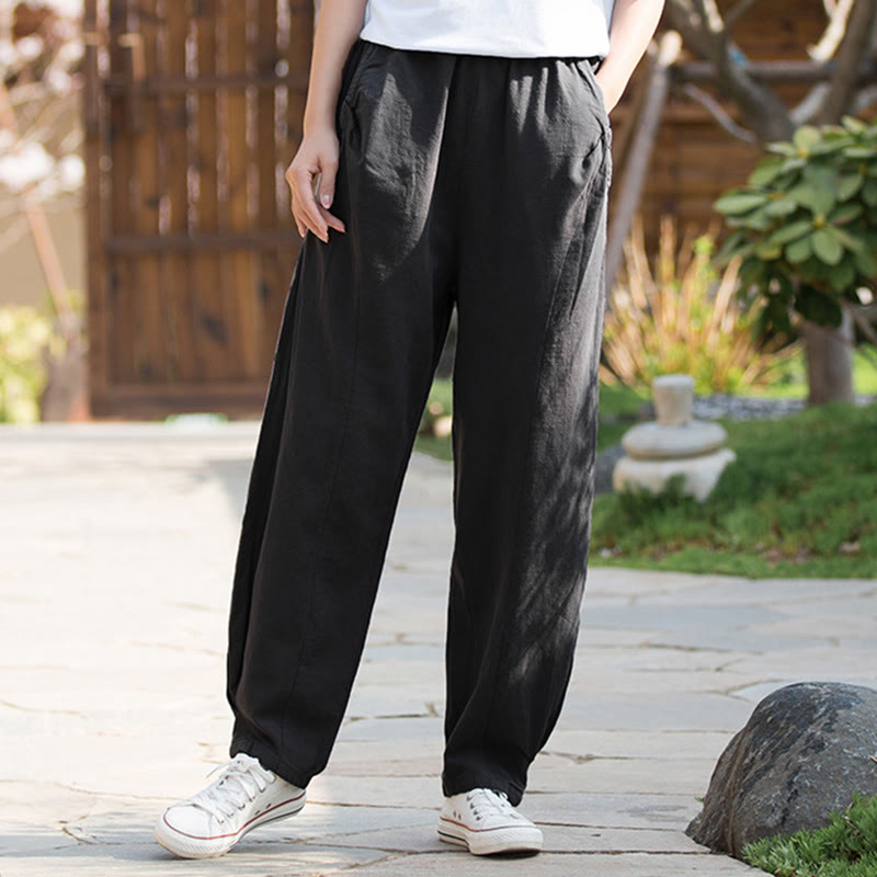 Casual Ramie Linen Cotton Yoga Pants With Pockets