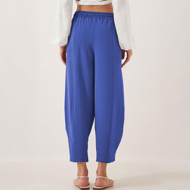 Casual Plain Loose Drawstring Women's Polyester 7/8 Length Pants  With Pockets