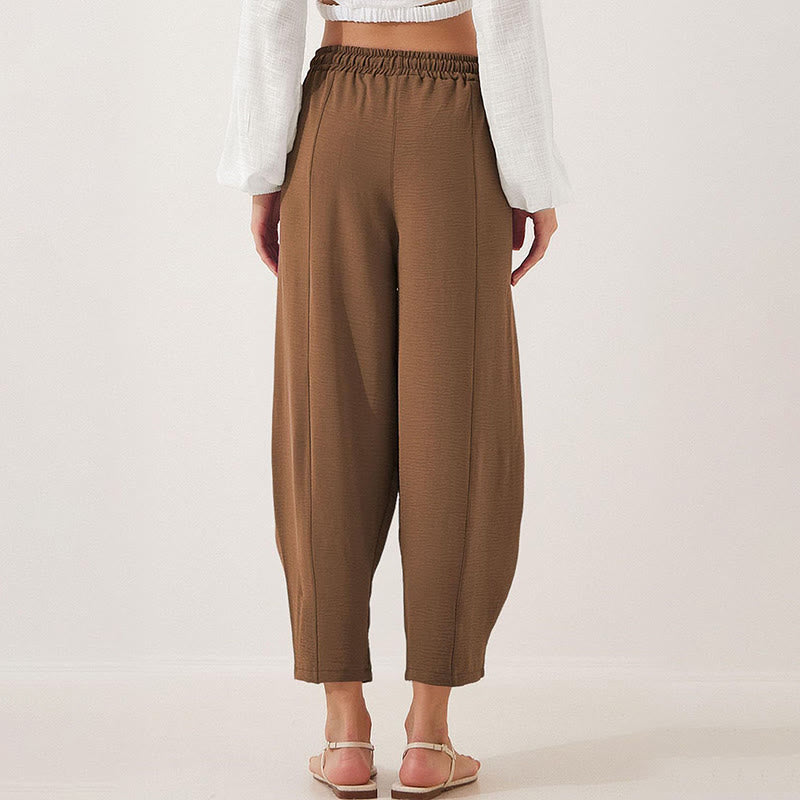 Casual Plain Loose Drawstring Women's Polyester 7/8 Length Pants  With Pockets